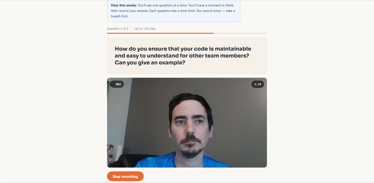 Candidate recording a video response