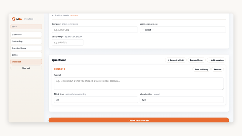 BafGo interview set builder