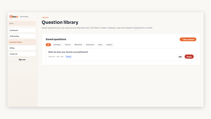 Question library screen