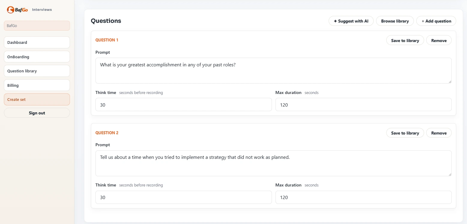 BafGo question set builder